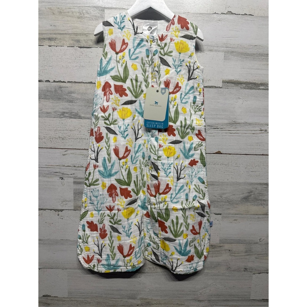 Little Unicorn Sleep Bag Kids 6-12M White Floral Cotton Muslin Sleeveless NWT